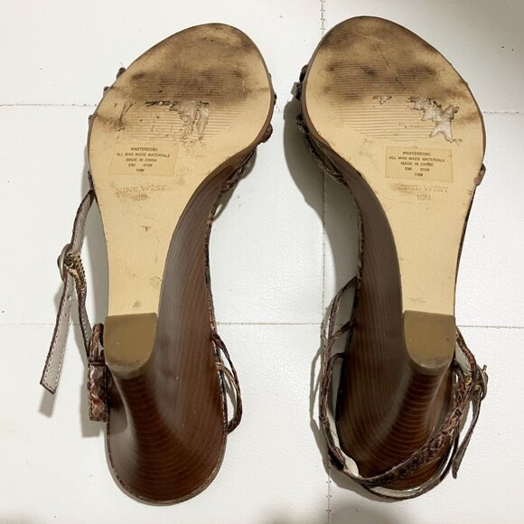 Nine West Sandals | Brown Snakeskin Print | Wedge Heels | Size 10M - Picture 9 of 10